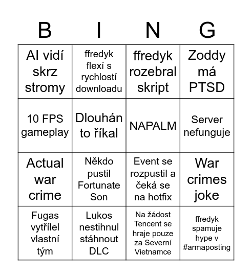 Arma 3 Vietnam DLC - FE edition Bingo Card
