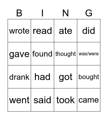 Irregular verbs Bingo Card