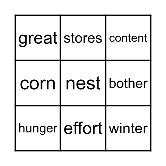 Ant and Grasshopper Bingo Card