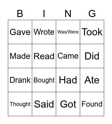 Irregular verbs Bingo Card