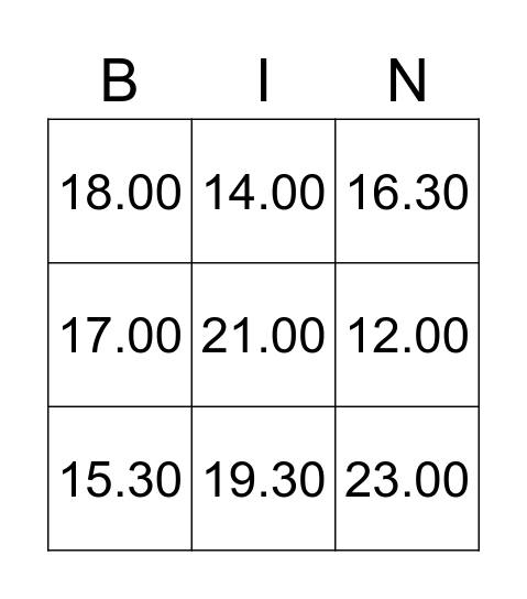 Time Bingo Card