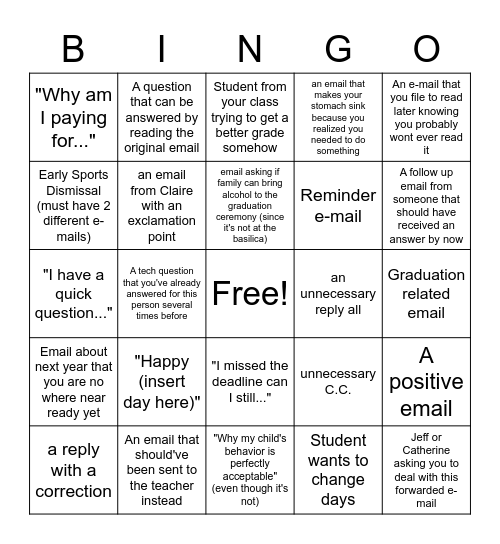 Email Bingo Card