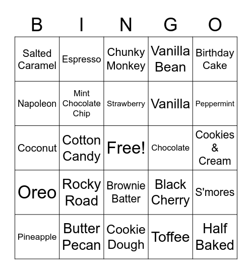 Ice Cream Bingo! Bingo Card