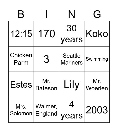 Untitled Bingo Card