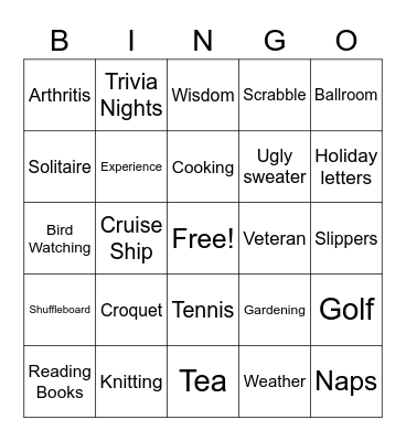 OLD PERSON BINGO Card