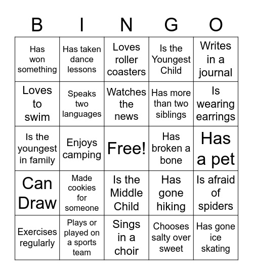 Get to Know You Bingo Card