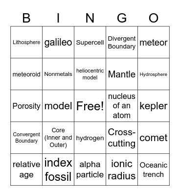 Integrated Science Bingo Card