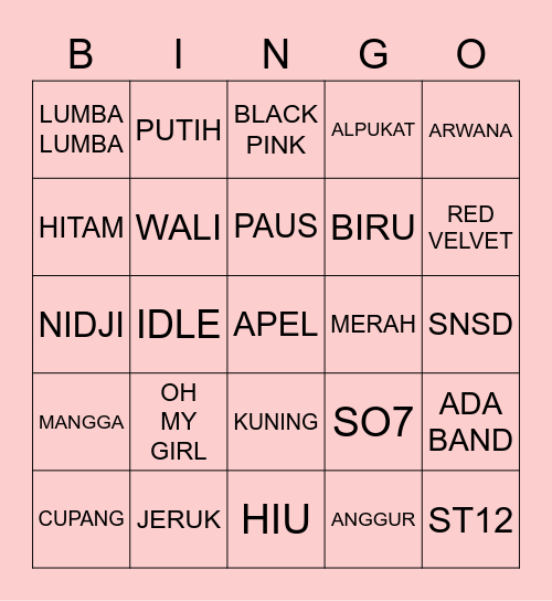 BINGO PUNYA ARIN Bingo Card