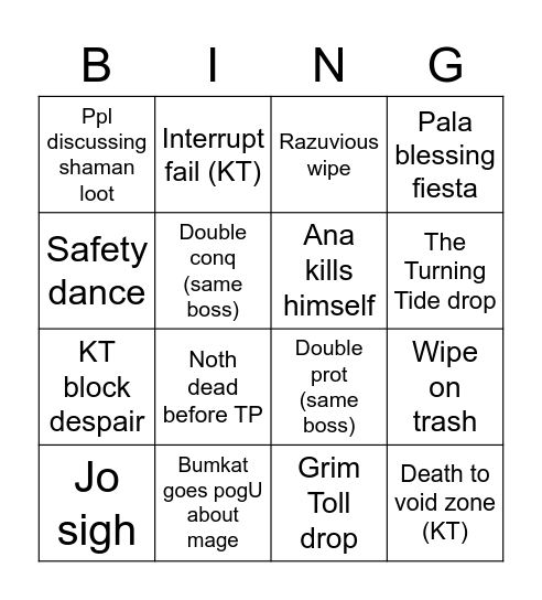 Primacy Bingo Card