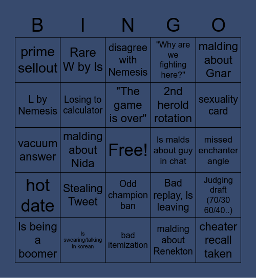 MSI Day 1 Offline chat Bingo Card