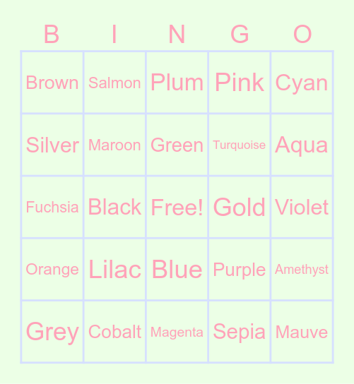 Colours Bingo Card