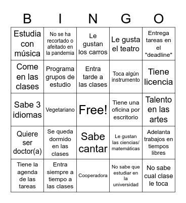Día del estudiante Bingo Card