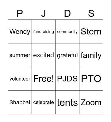 PJDS PTO BINGO Card
