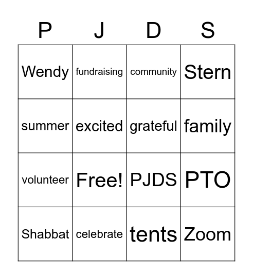 PJDS PTO BINGO Card