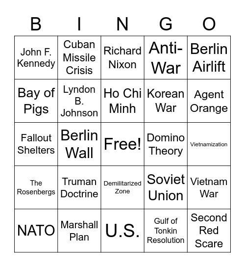 U.S. History-Cold War Bingo Card