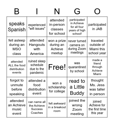 Achieve Virtual High School Bingo! Bingo Card