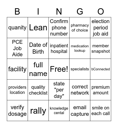 Quality Bingo Card