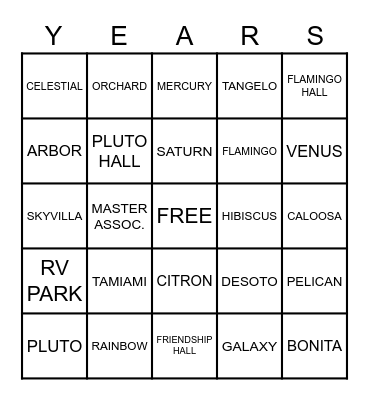 YEARS Bingo Card