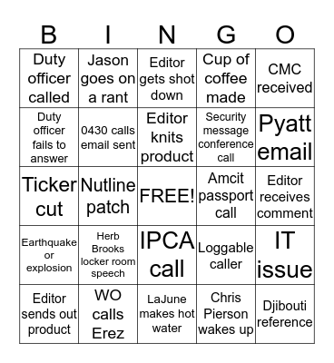 Shift I Bingo! Bingo Card