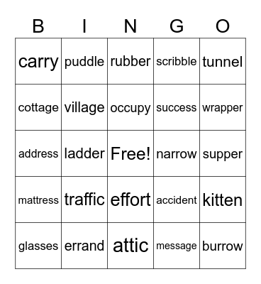 Double Consonants Bingo Card
