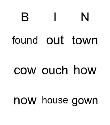 ow, ou Bingo Card