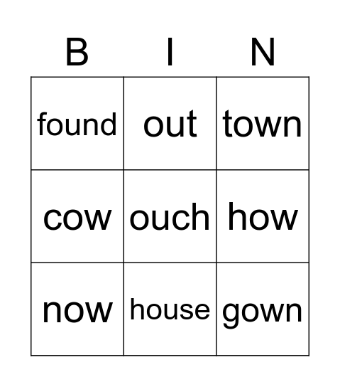 ow, ou Bingo Card