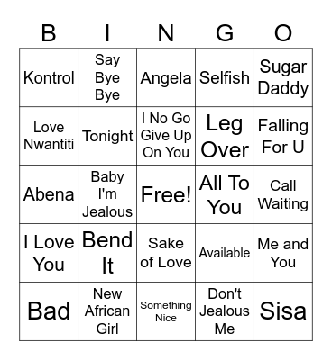 Ghanaian - Slow Songs Bingo Card