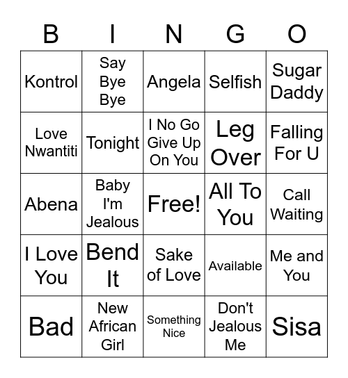 Ghanaian - Slow Songs Bingo Card