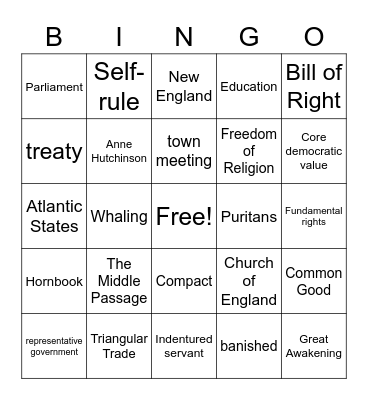 Social Studies Bingo Card