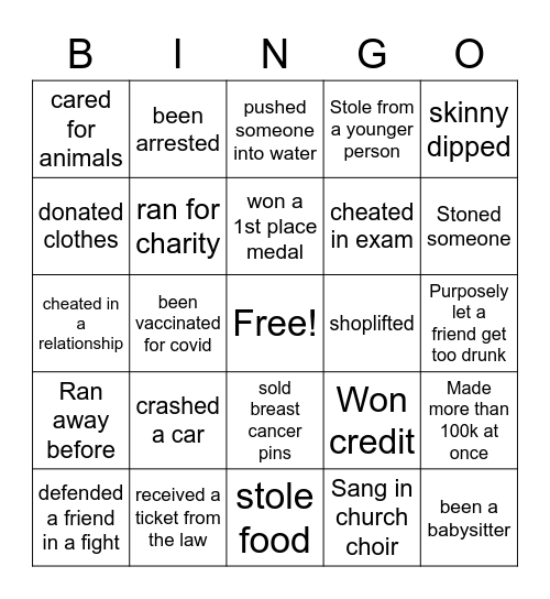 Morality Bingo Card