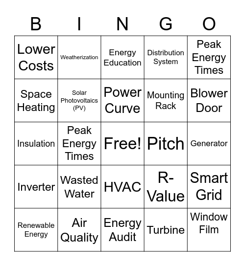 Clean Energy Bingo Card