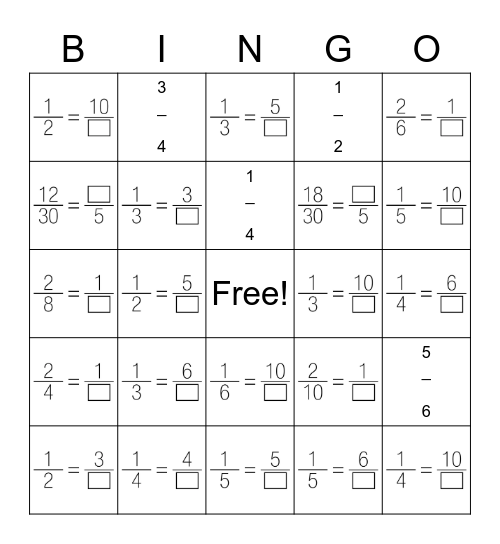 Equivalent Fractions RS 2 Bingo Card