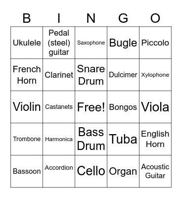 Instrument Bingo Card