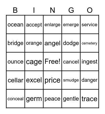 Soft/Hard C & G Bingo Card