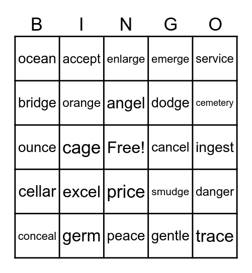 Soft/Hard C & G Bingo Card