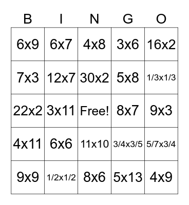 Ms. Saray's Multiplication Bingo Card