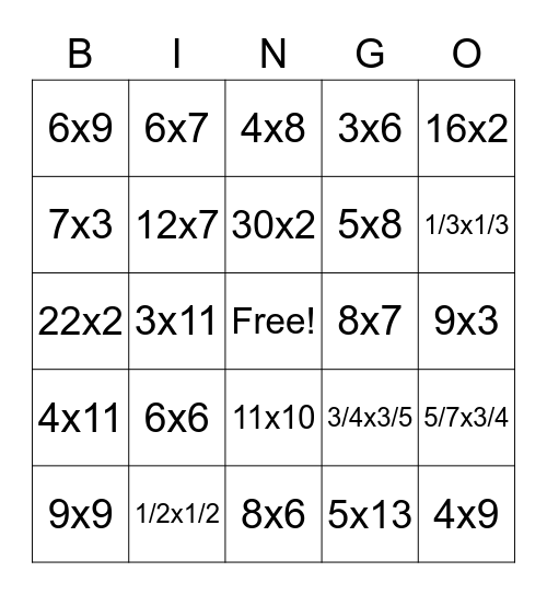 Ms. Saray's Multiplication Bingo Card