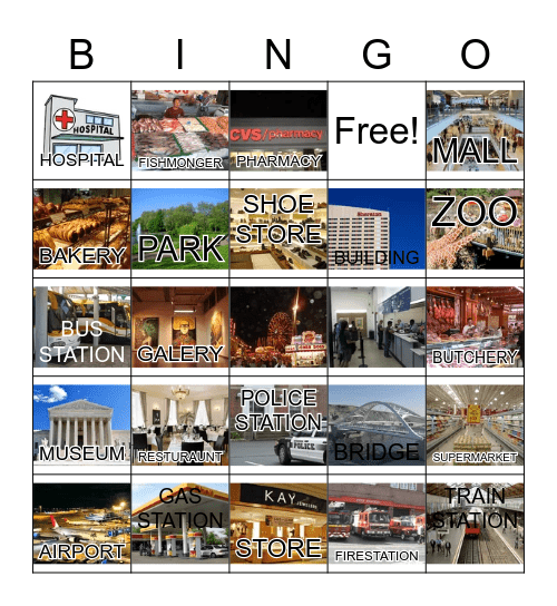 Places in the City (2) Bingo Card
