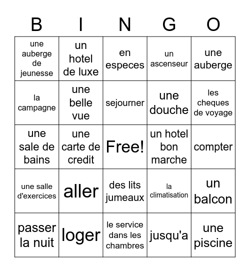 A l'hotel (1) Bingo Card