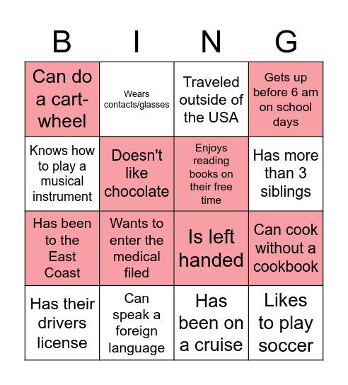 PAAC Get To Know You BINGO Card