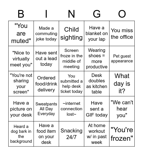 WFH BINGO Card