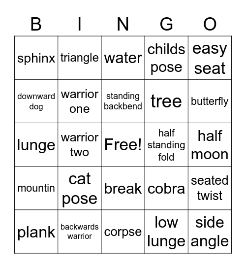 yoga Bingo Card