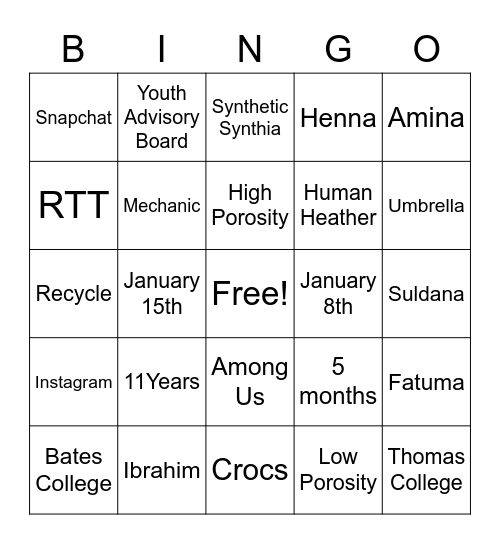 Tree Street Bingo Card