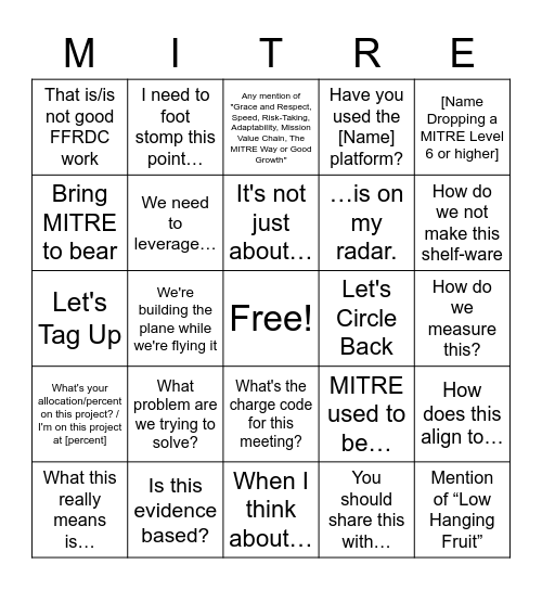 Heard at MITRE Bingo Card