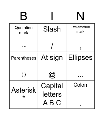 PUNCTUATION Bingo Card