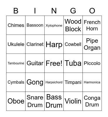Musical Instrument Bingo Card