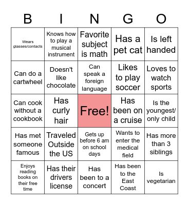 PAAC Get To Know You BINGO Card