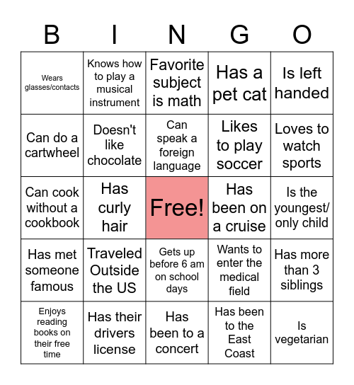 PAAC Get To Know You BINGO Card