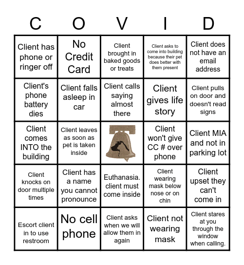 LVH Veterinary Reception COVID-19 Bingo Card