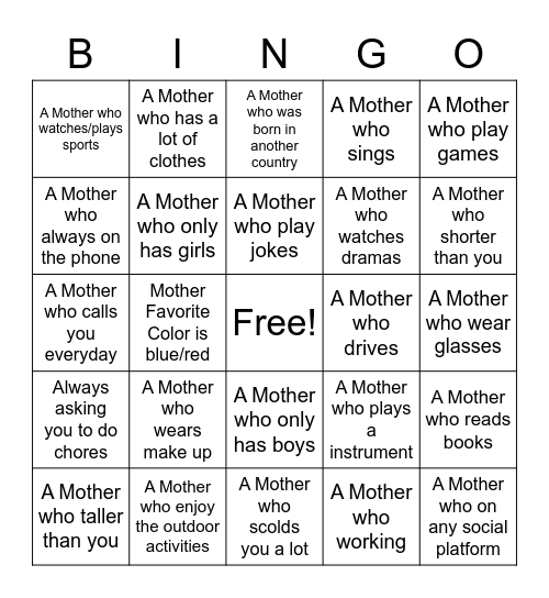 Is This Your Mother Bingo Card